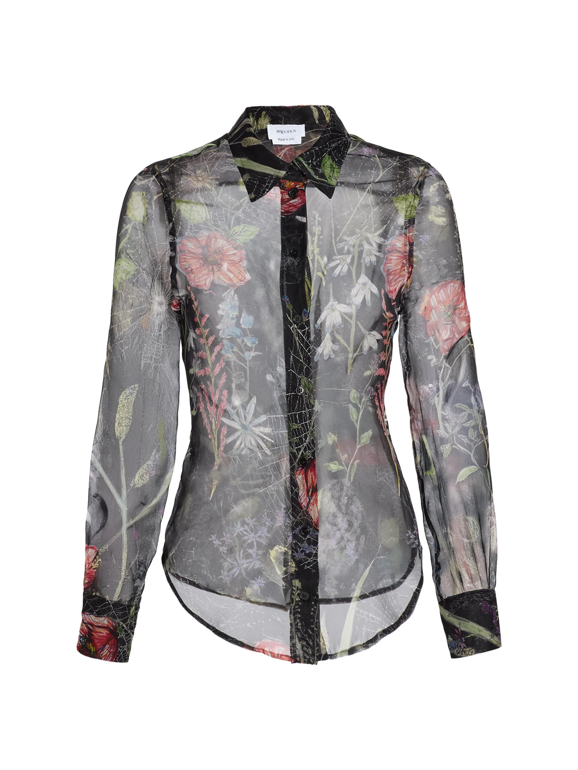 Women's Floral Web Silk Shirt - Black - 1
