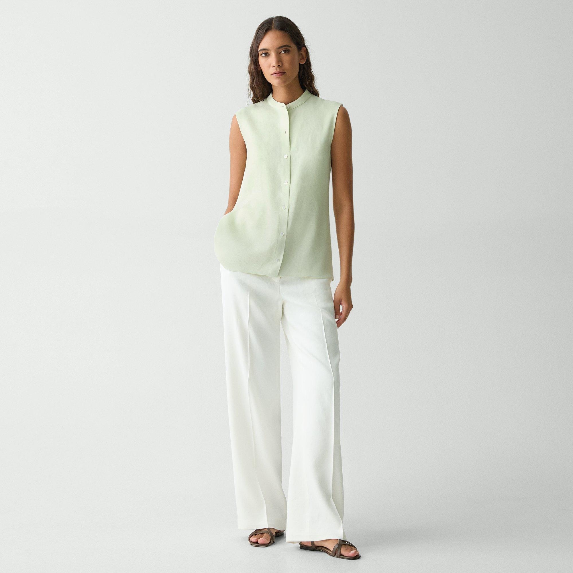 Sleeveless Asymmetrical Shirt in Linen-Viscose - 6