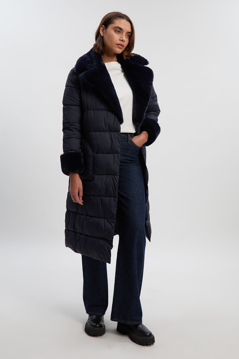 KAREN MILLEN Faux Fur Lined Belted Longline Puffer Coat outlook
