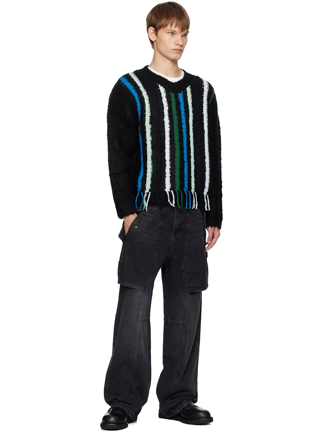 Black Raptor Layered Wide-Leg Jeans - 4