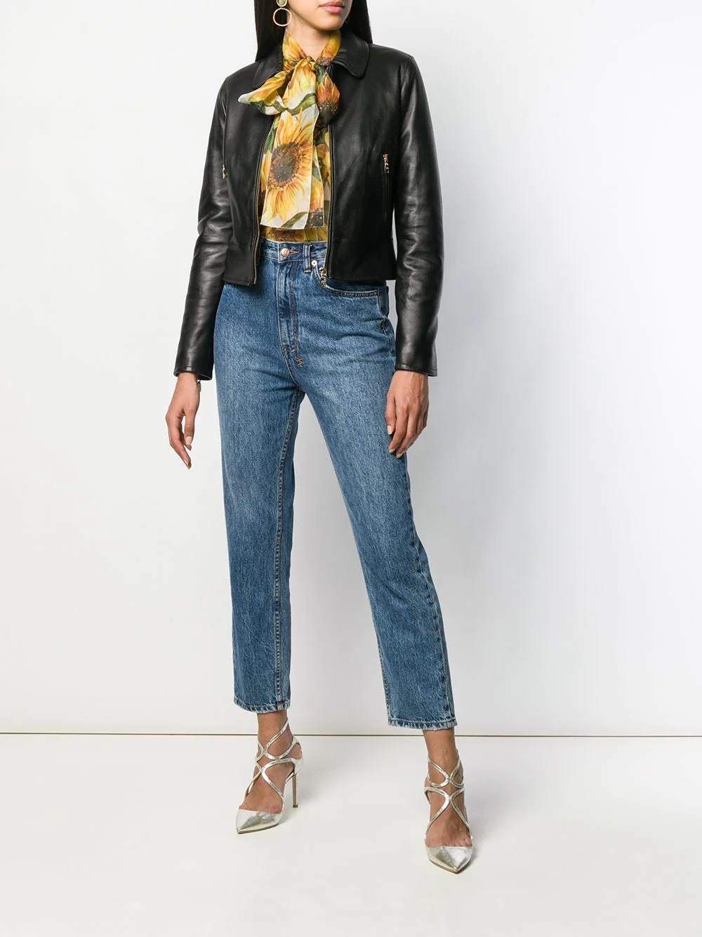 cropped lambskin leather jacket - 2