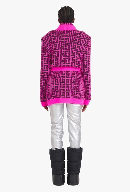 Capsule After ski - Neon pink and black Balmain-monogrammed wool cardigan - 3