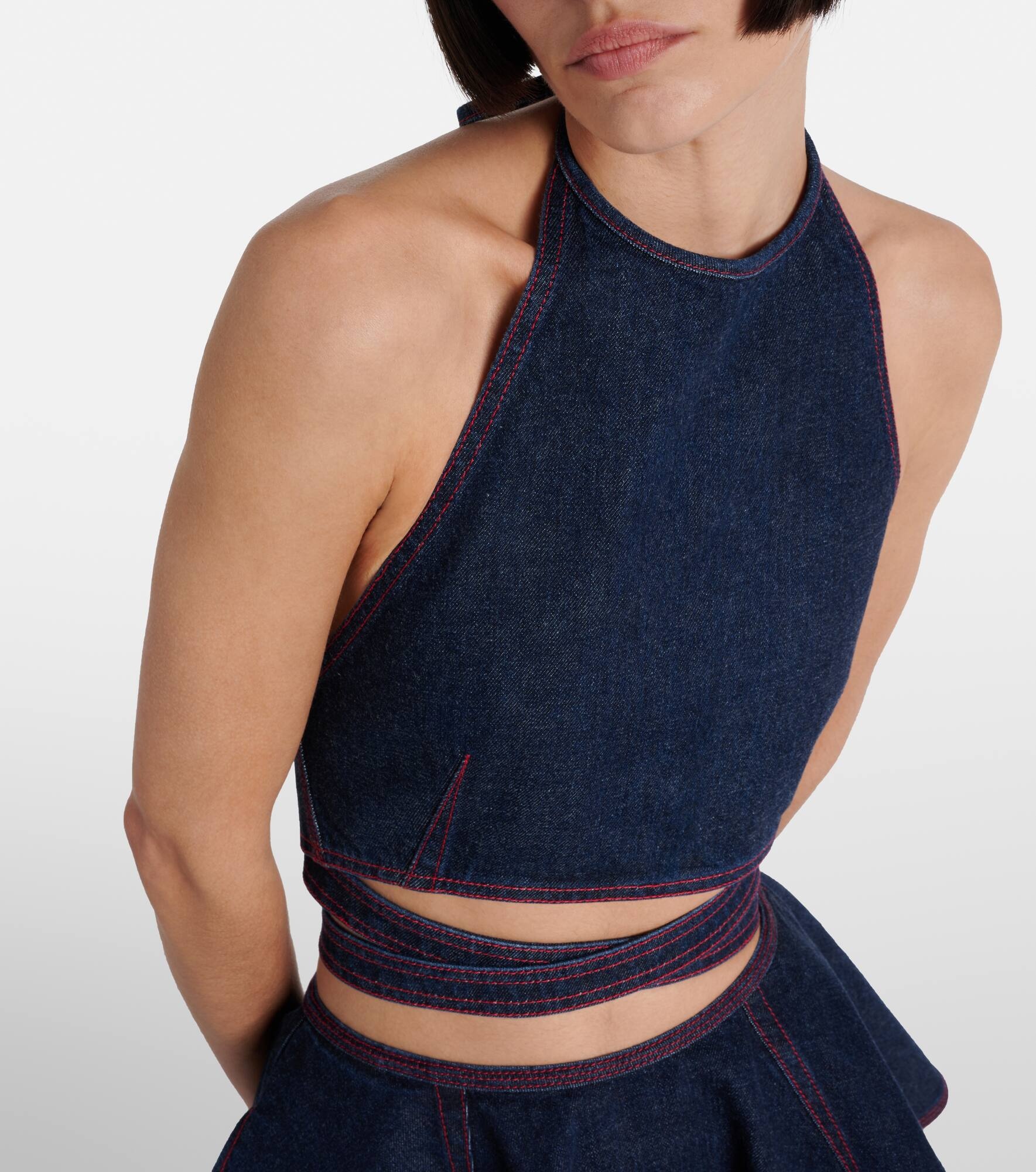 Halterneck denim crop top - 4