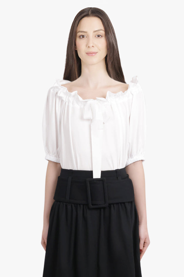 ICONIC S/S TIE NECK BLOUSE | WHITE - 3