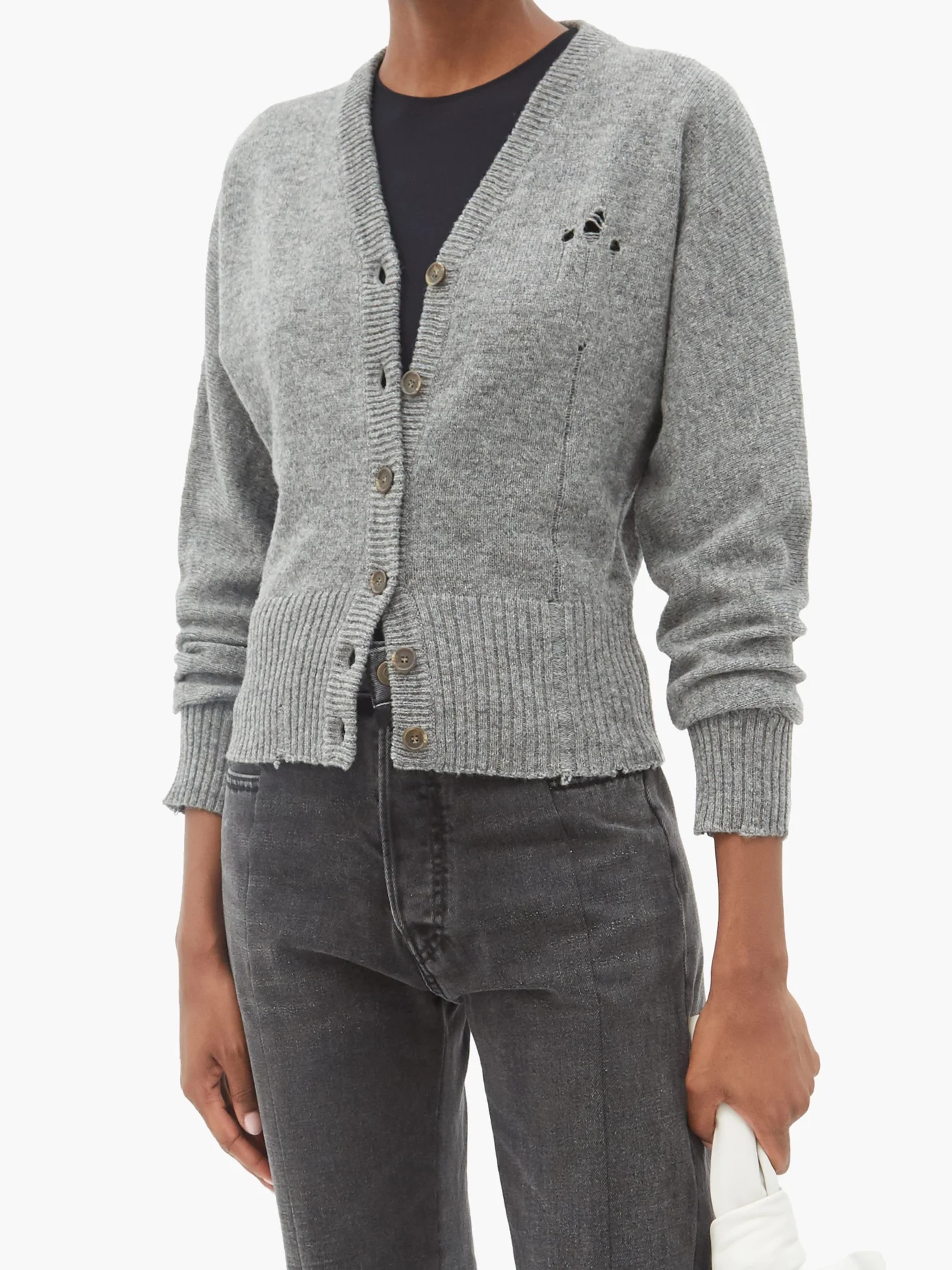 Distressed V-neck wool cardigan - 6