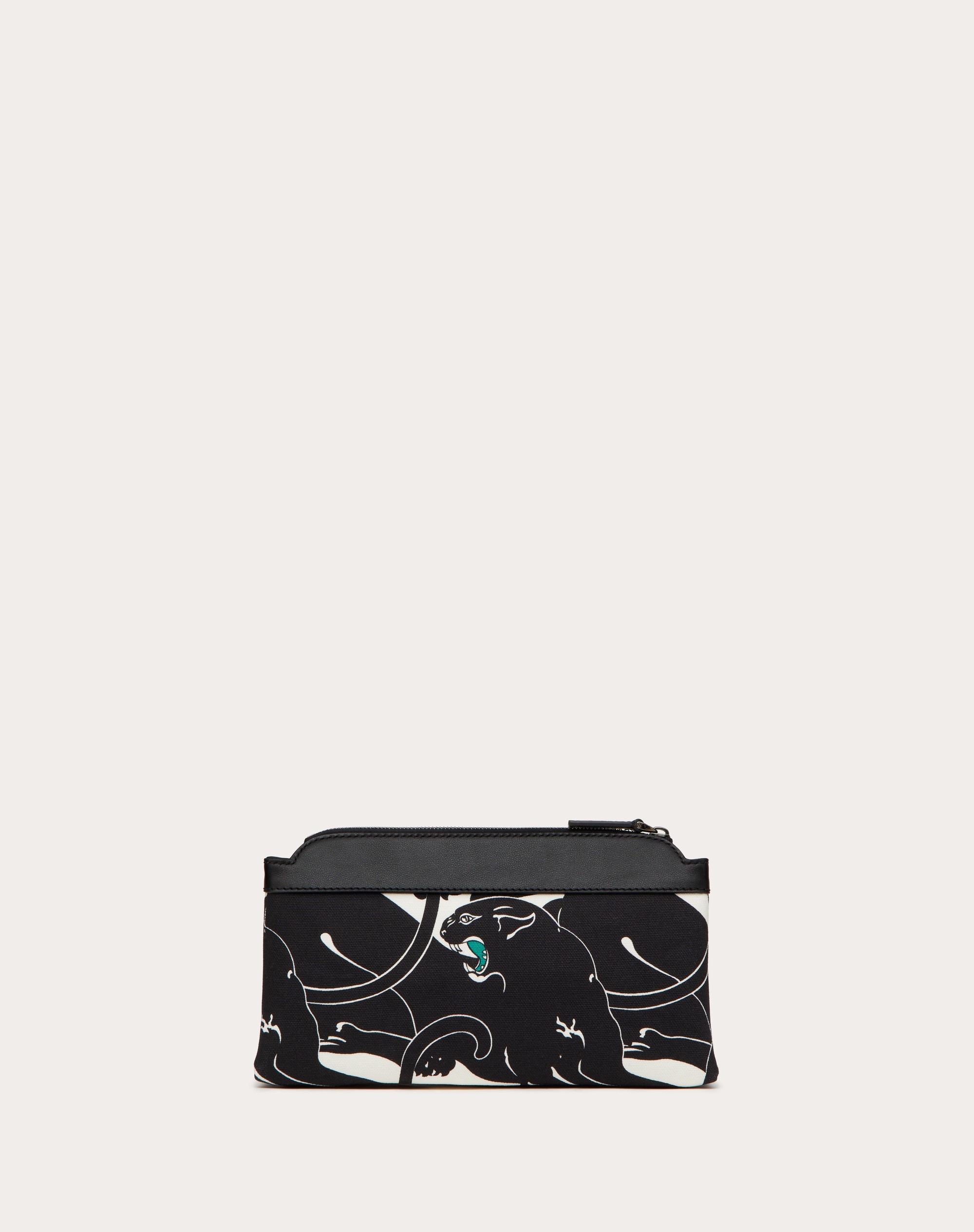 VALENTINO GARAVANI ESCAPE CANVAS CLUTCH BAG WITH PANTHER PRINT AND JEWEL LOGO - 4