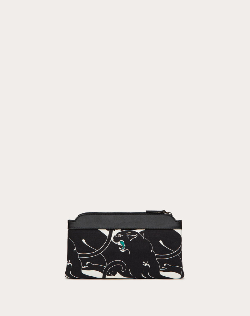 VALENTINO GARAVANI ESCAPE CANVAS CLUTCH BAG WITH PANTHER PRINT AND JEWEL LOGO 4