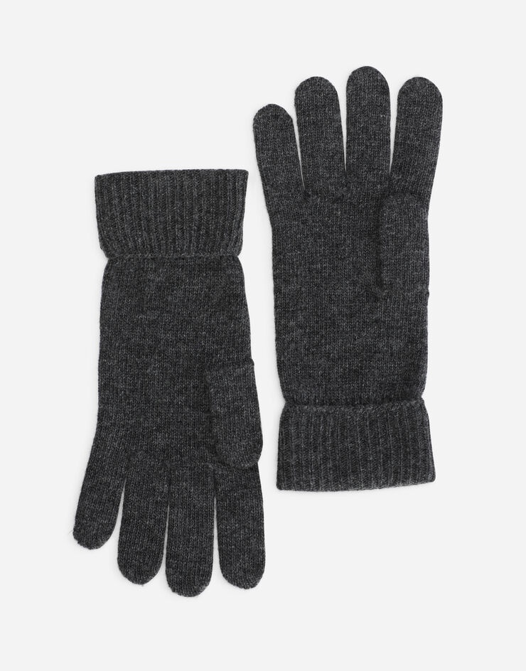 Knit wool gloves with leather logo - 2