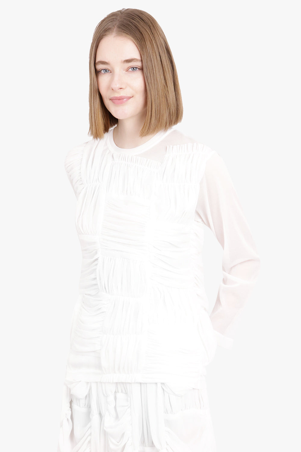 DRAPE RUCHED PANEL L/S TOP | WHITE - 2
