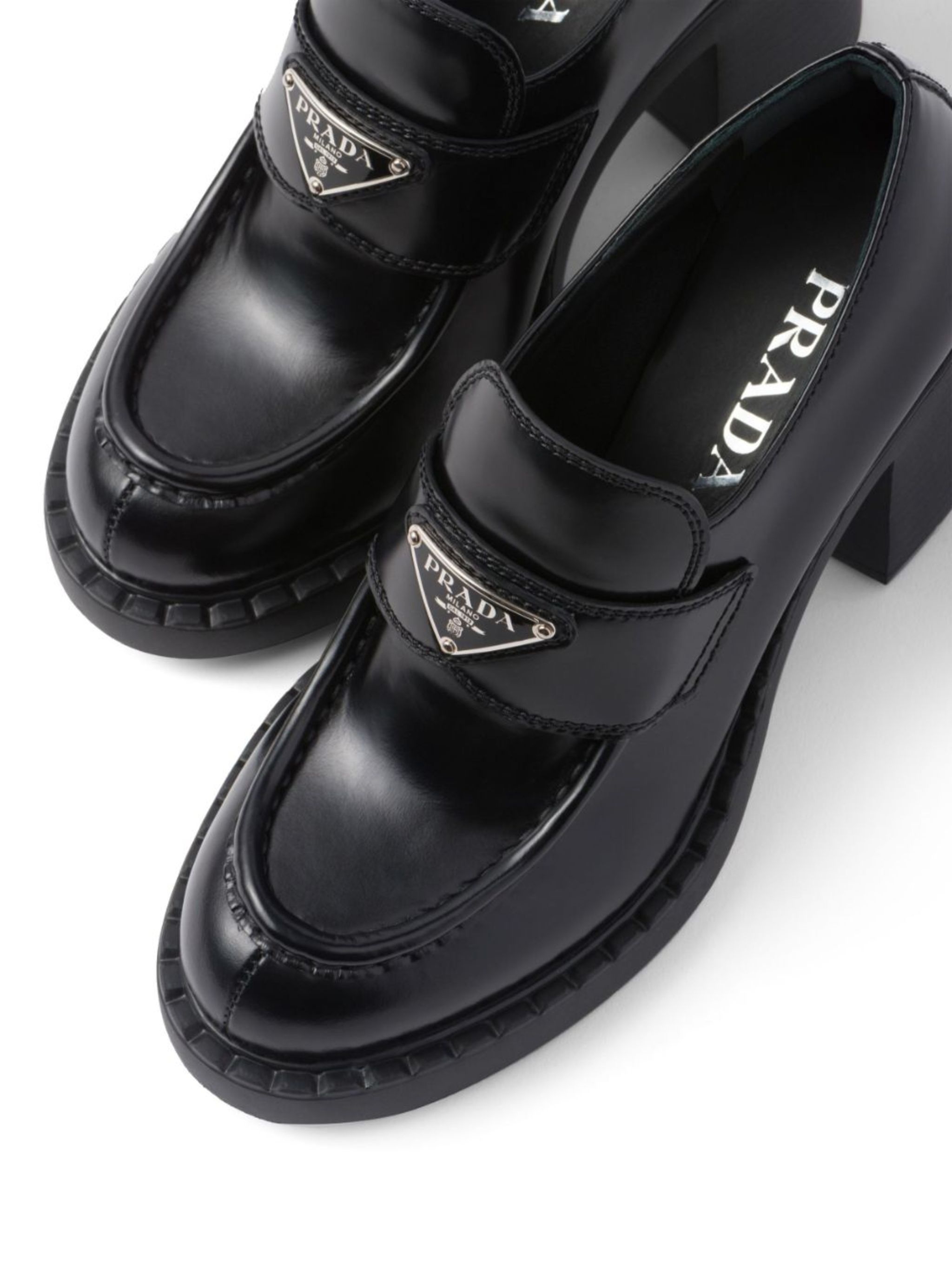 triangle-logo brushed leather loafers - 5