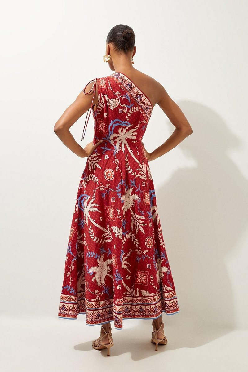 Printed Cotton Voile One Shoulder Midi Beach Dress 5