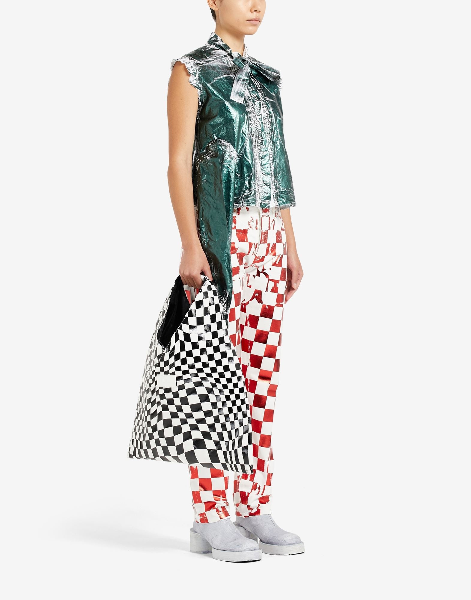 Distorted check print classic Japanese bag 6