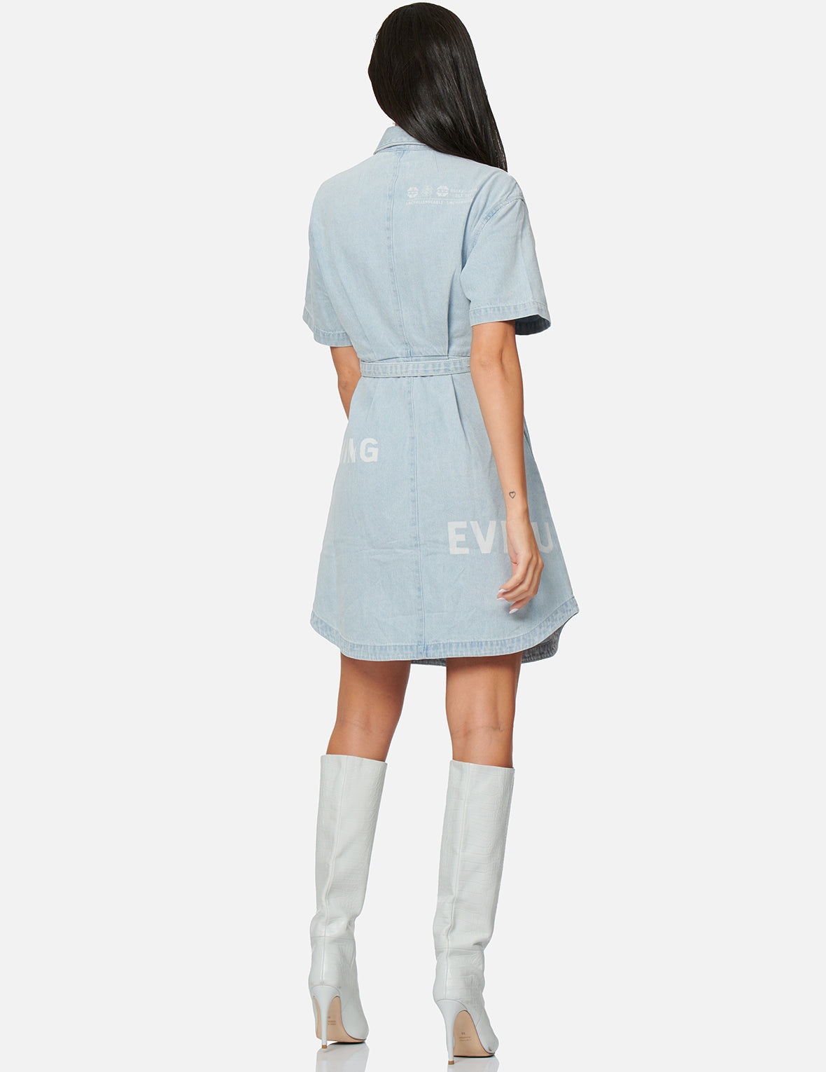 Logo Discharged Print Denim Shirt Dress - 6