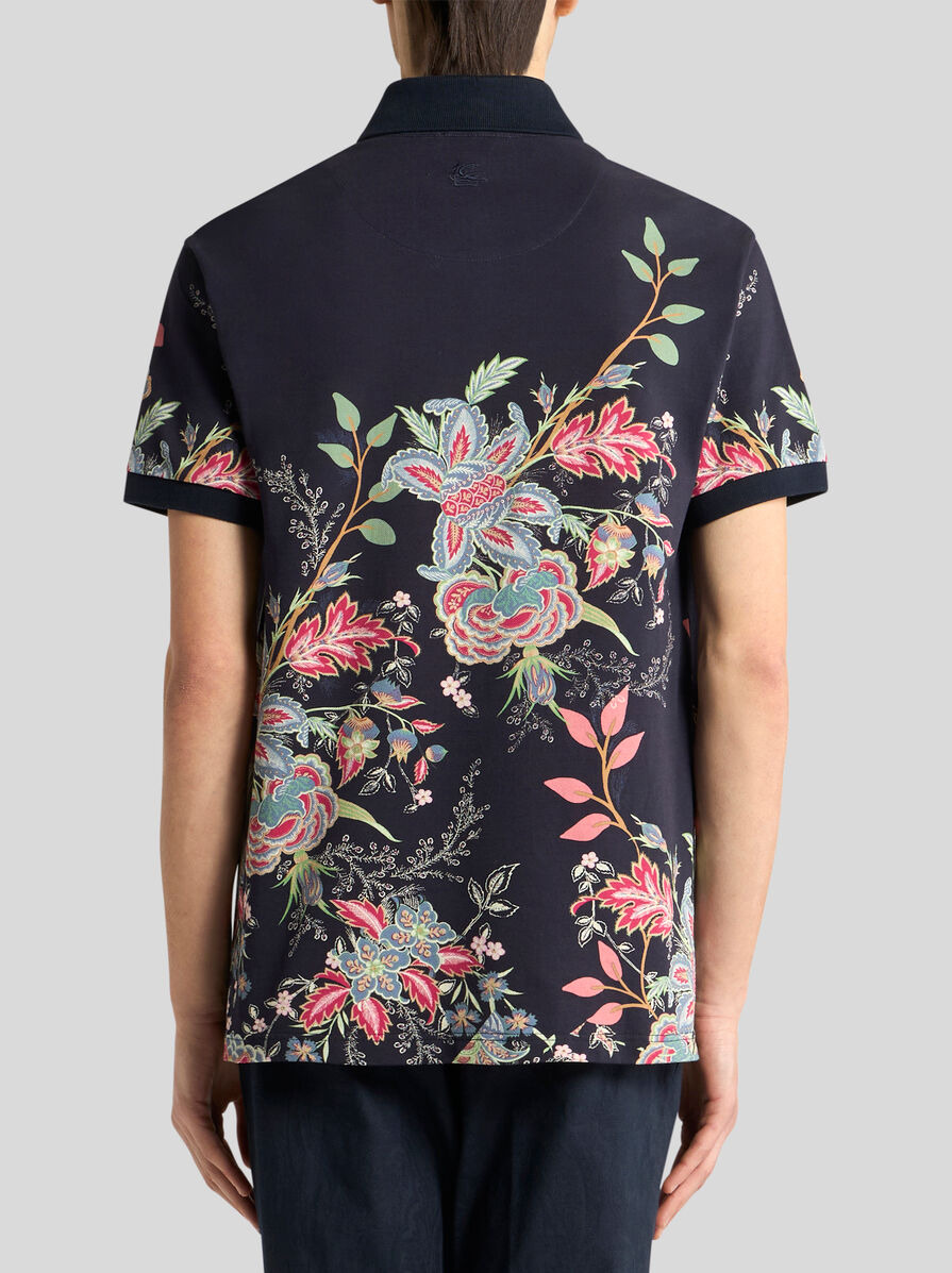 COTTON POLO SHIRT WITH FLOWERS AND PEACOCK - 4