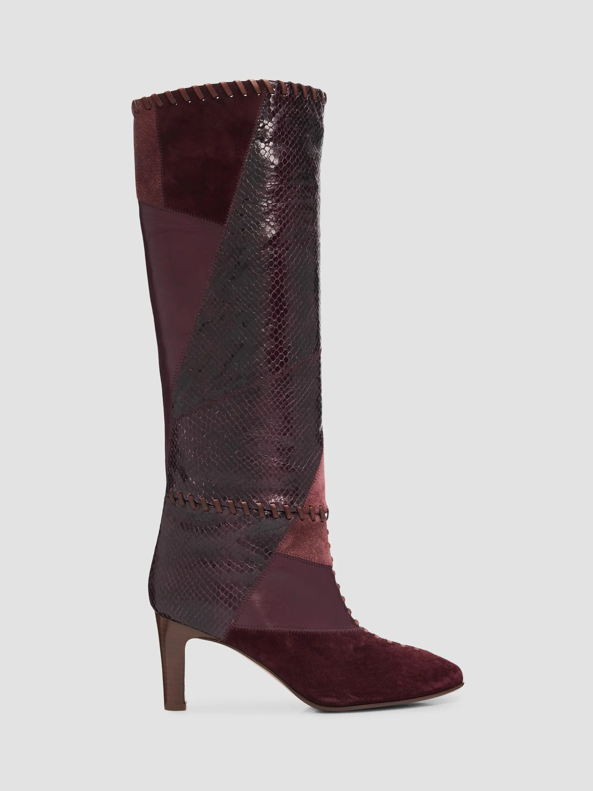 Women's Alchemy 75MM Patchwork Leather Knee-High Boots - Mahogany - 1