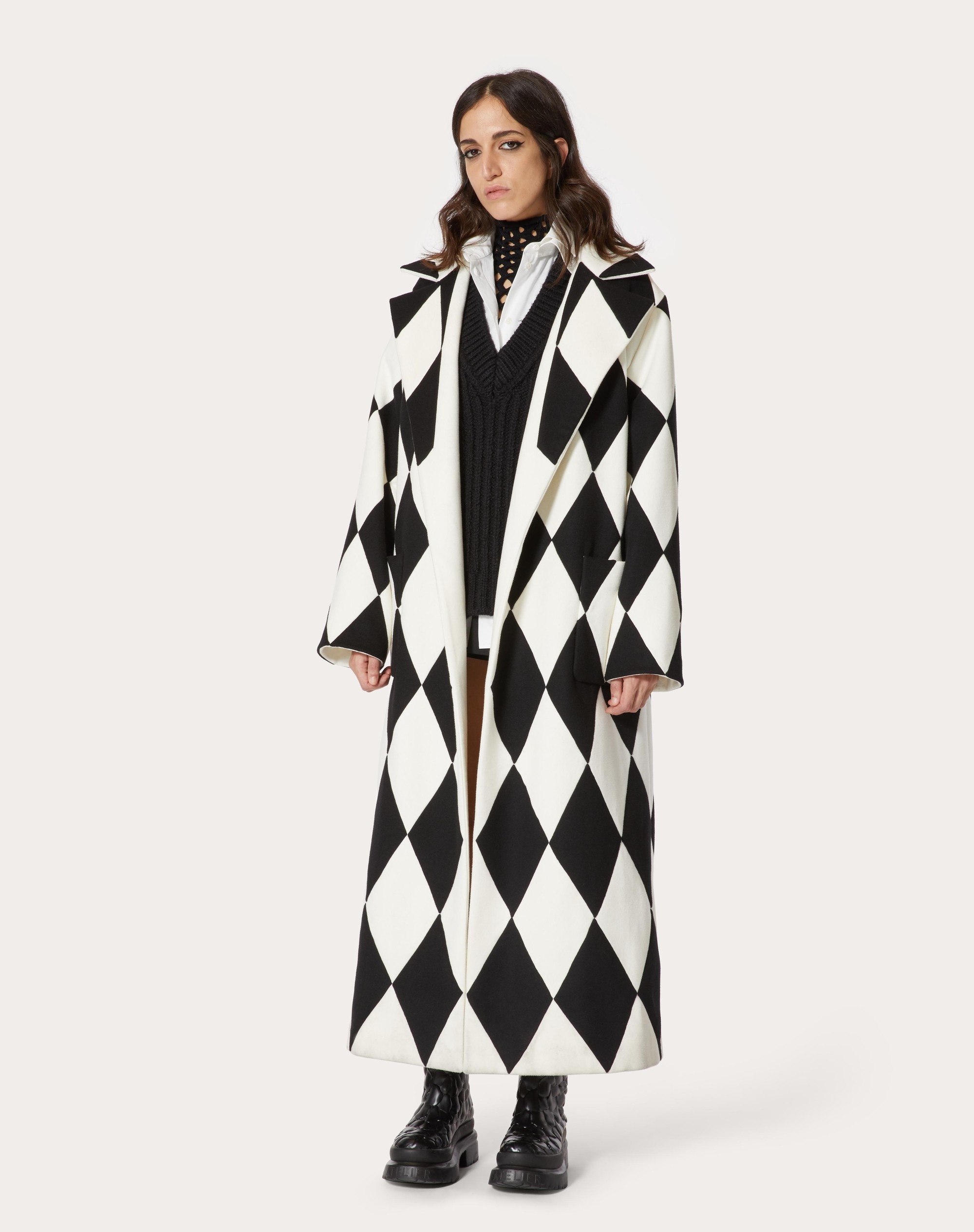 LONG COAT IN INTARSIA COMPACT DRAP - 3