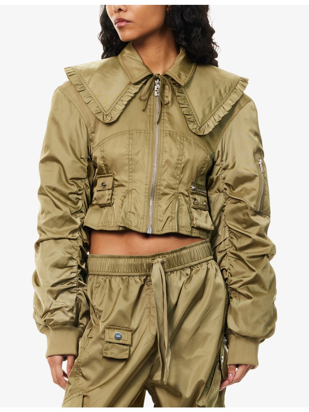 Patch-Pocket Fitted Woven Bomber Jacket - 3