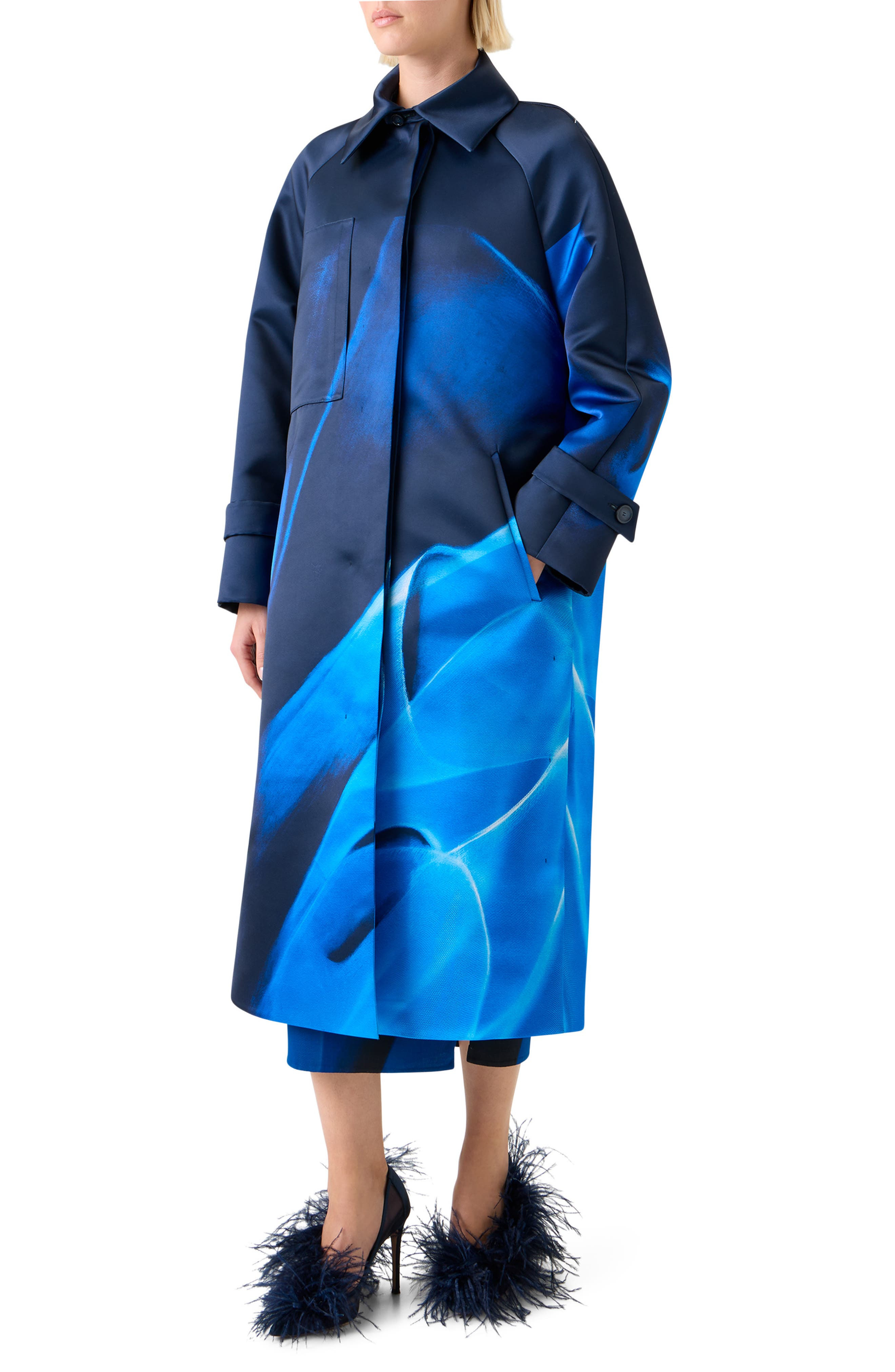 Akris Elliot Cyanotype Duchesse Satin Trench Coat in Navy-Royal at Nordstrom - 3
