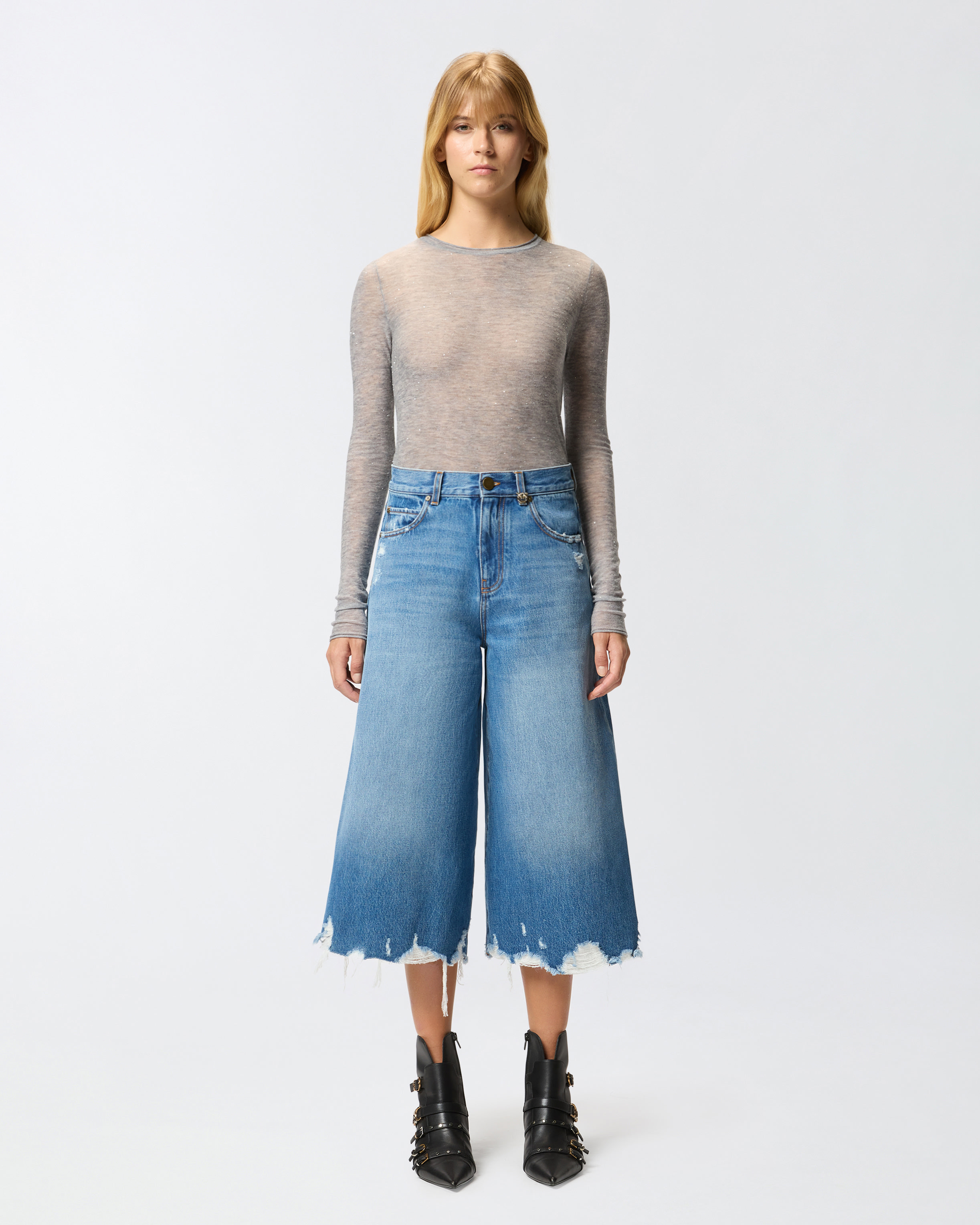 LONG DENIM SHORTS WITH DISTRESSED HEM - 2