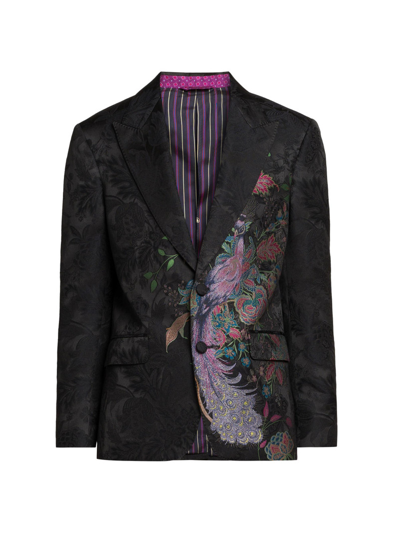 Men's Peacock Wool Blend Blazer - Multicolor Black Base 1