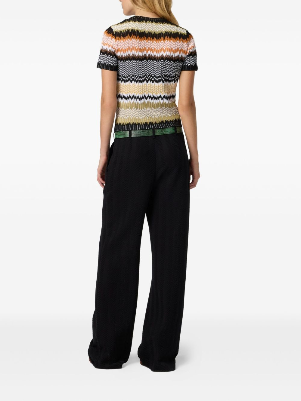 chevron-pattern short-sleeved knit top - 3
