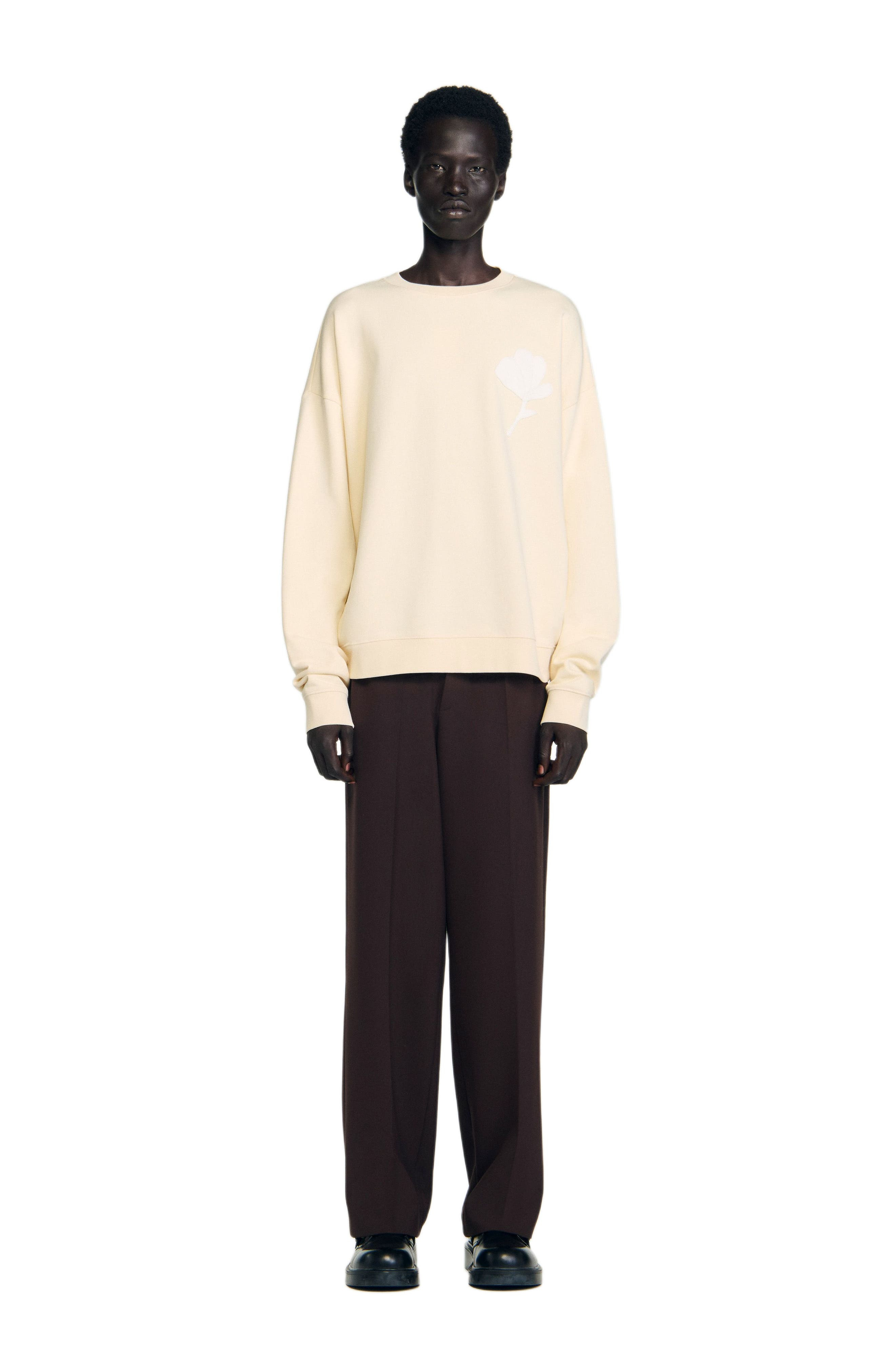 SANDRO Sweatshirt with flower patch in Butter Cream at Nordstrom - 3