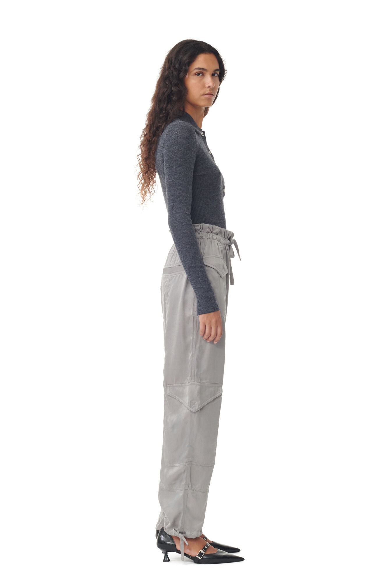 GREY WASHED SATIN PANTS - 4