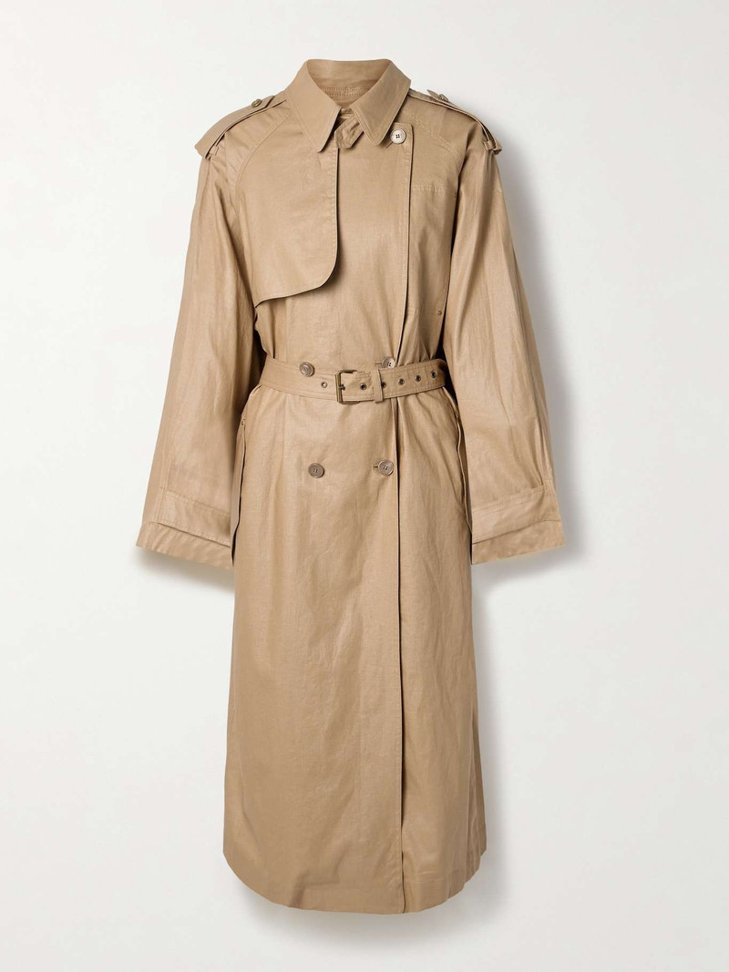 Freanne belted double-breasted linen-blend trench coat Sand - 1