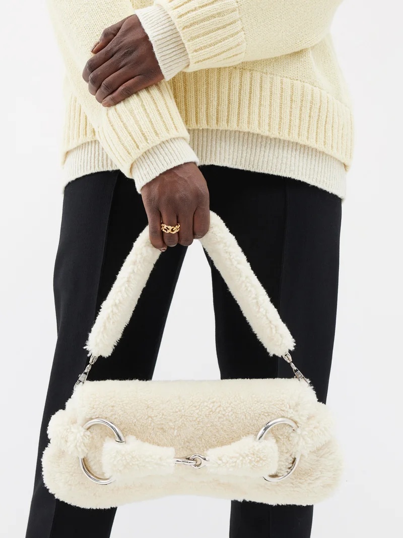 GUCCI Horsebit shearling shoulder bag | matchesfashion