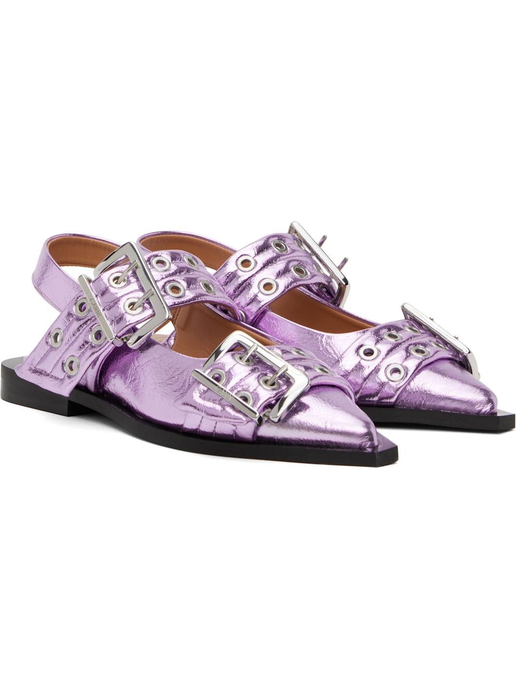 Purple Feminine Buckle Flats - 4