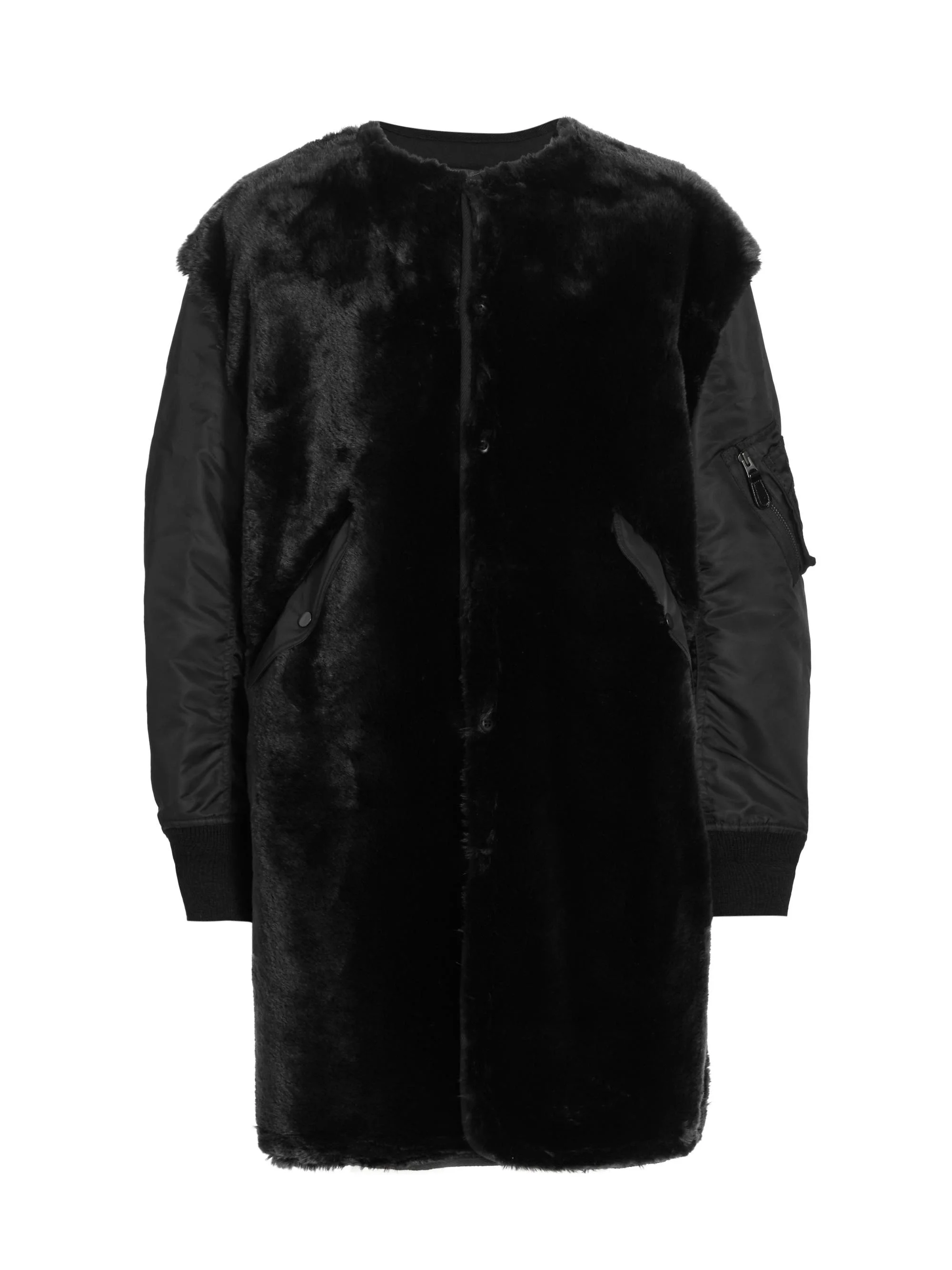 Women's Mixed-Media Faux-Fur Oversized Coat - Black - 1