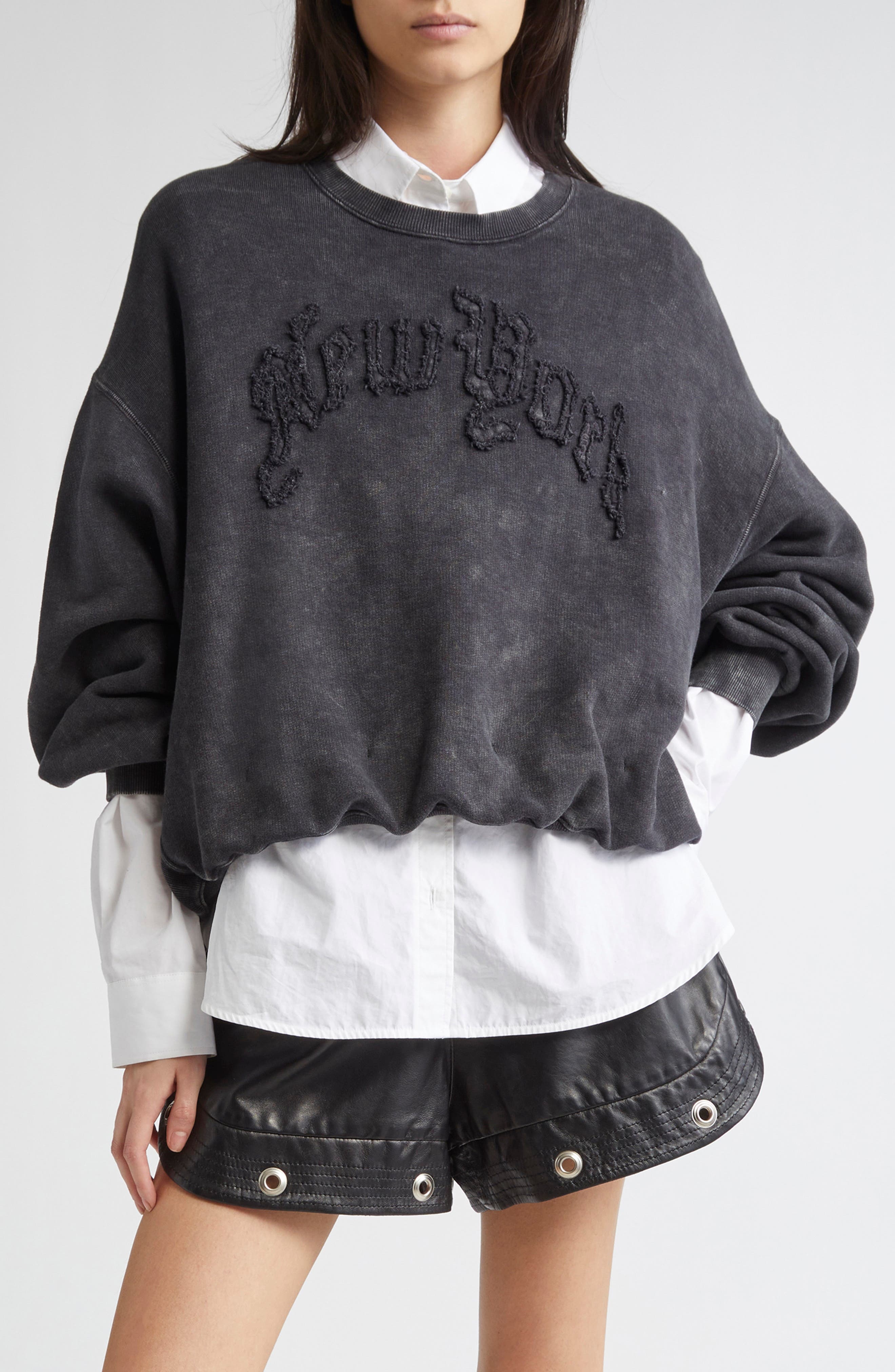 R13 New York Appliqué Balloon Sweatshirt in Washed Black at Nordstrom - 1