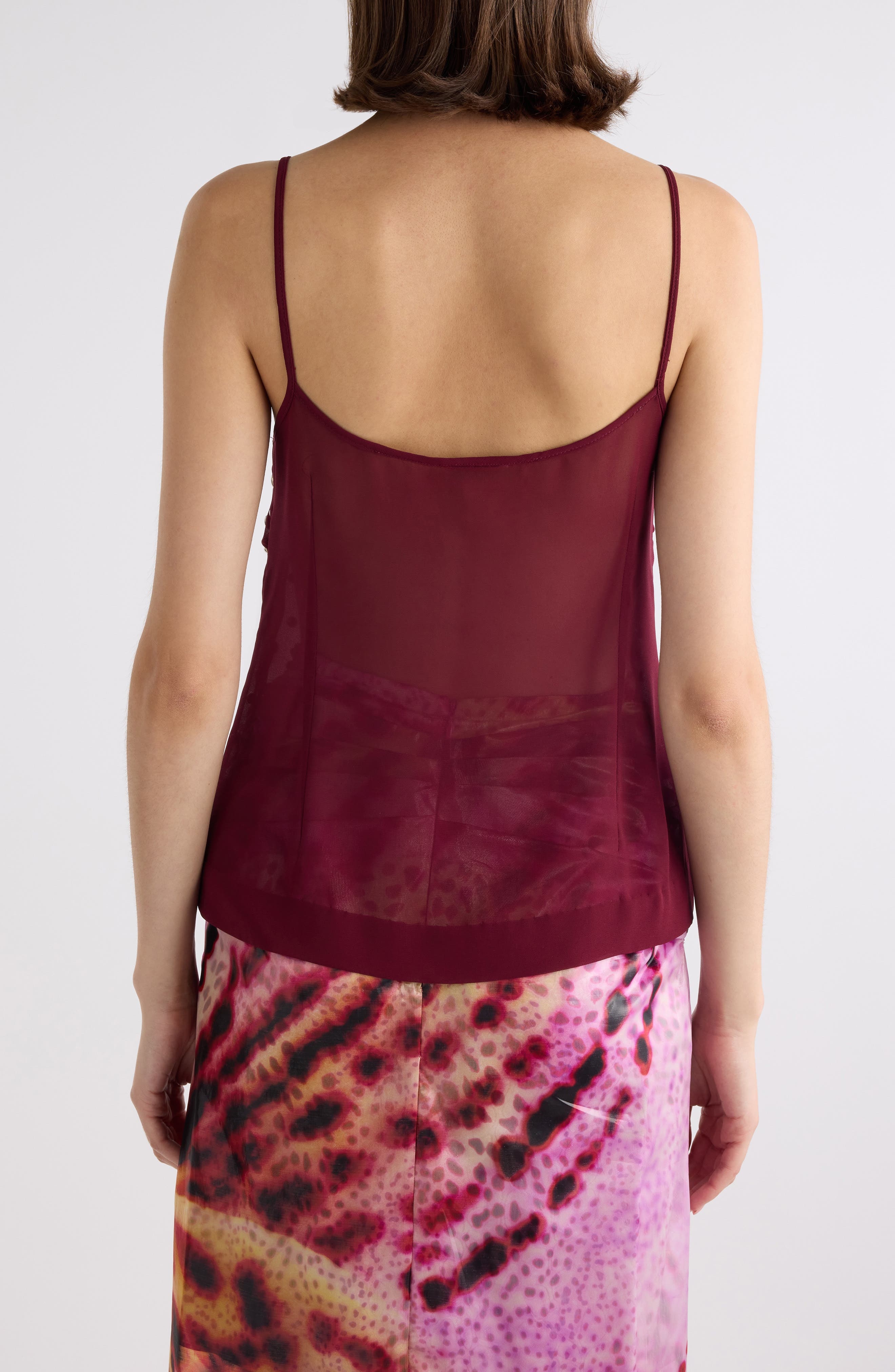 Dries Van Noten Studded Sheer Chiffon Camisole in Bordeaux at Nordstrom - 3