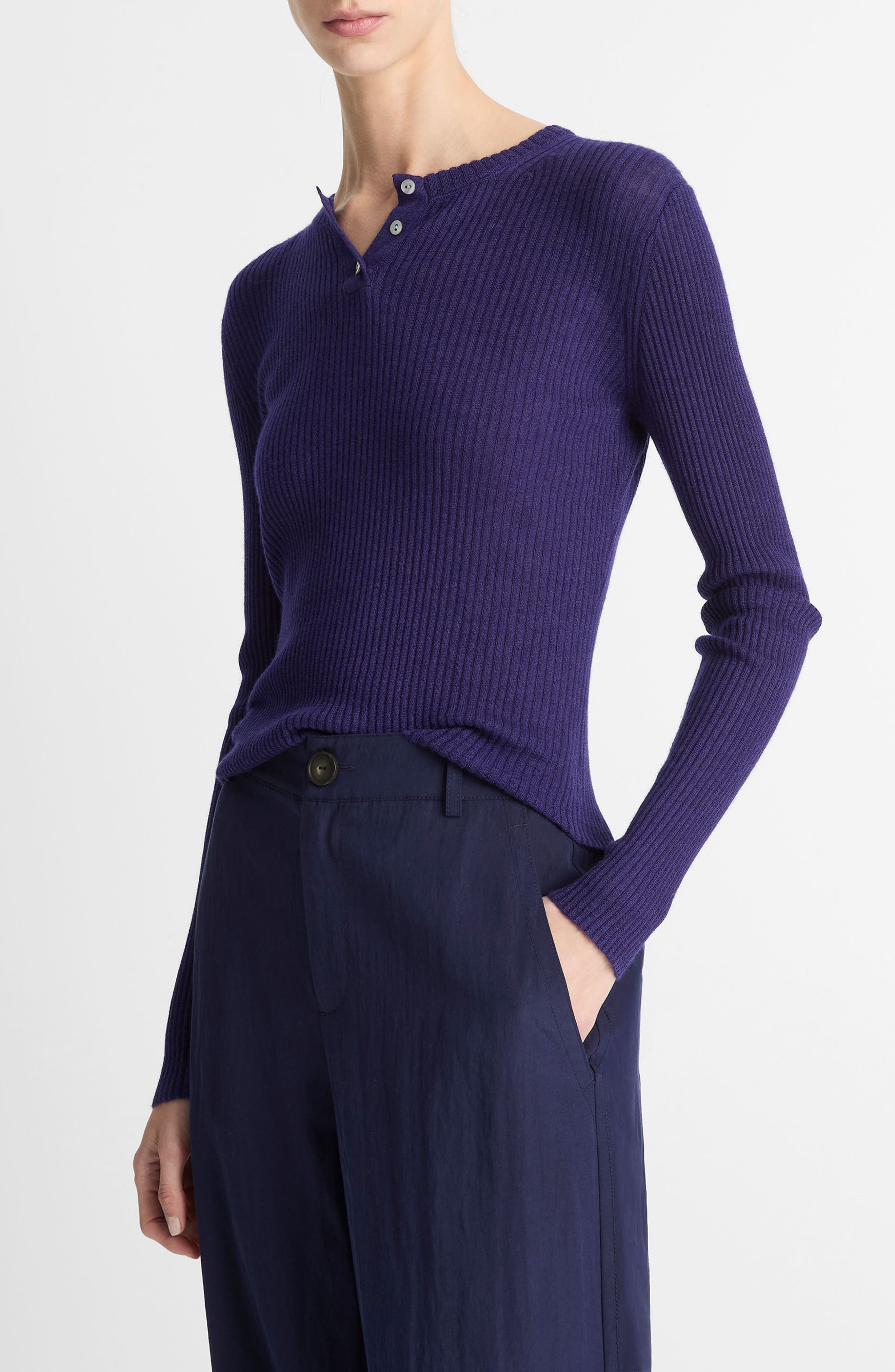 Vince Cashmere & Silk Fitted Rib Henley in Deep Iris at Nordstrom - 3