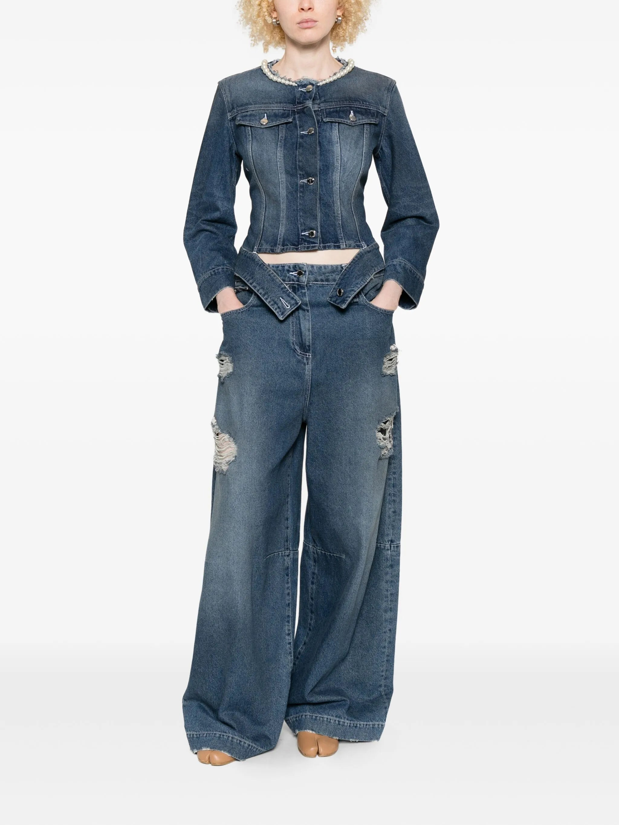 Simone Rocha Pearl-embellished Denim Jacket - 2