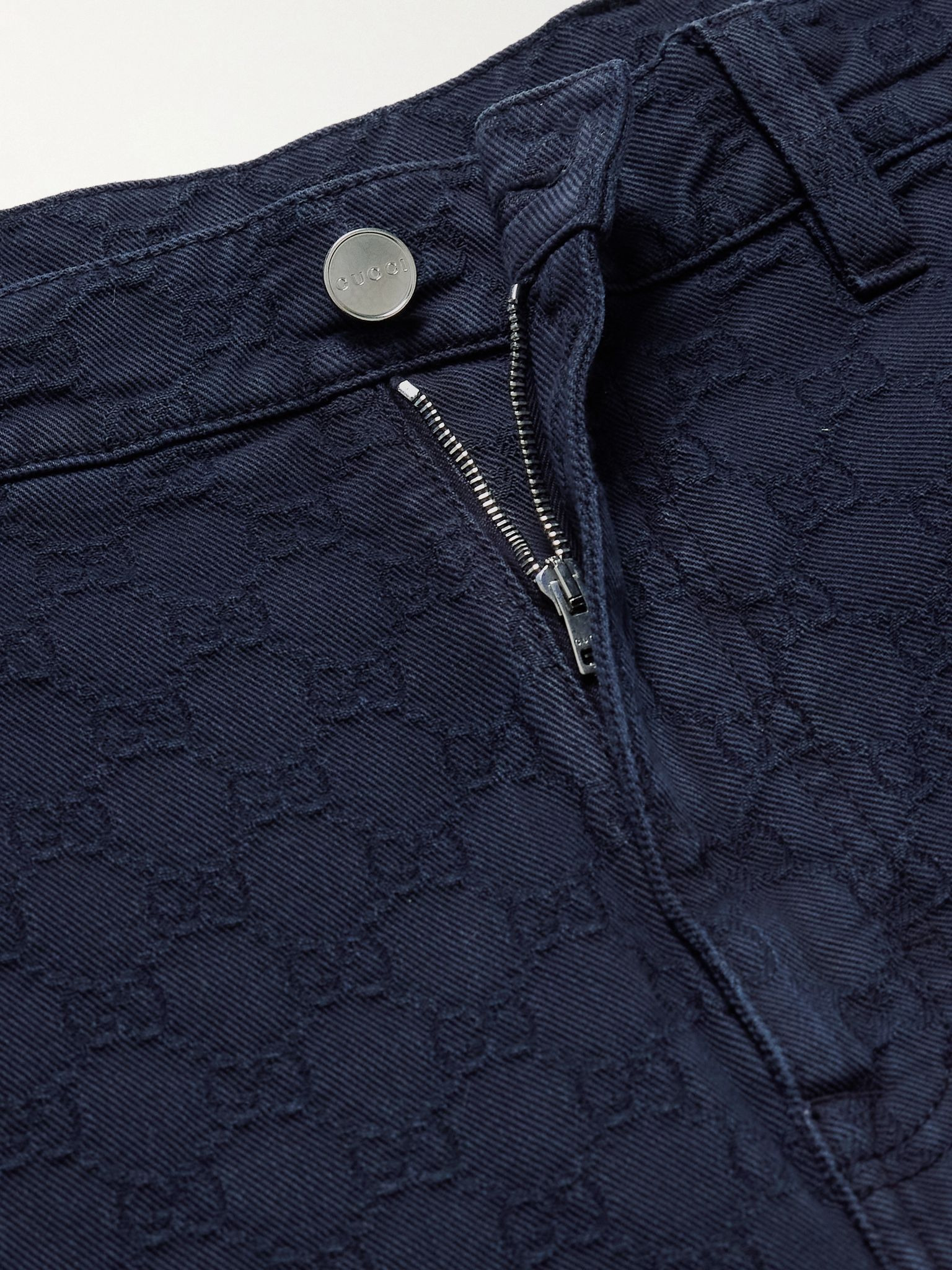 Straight-Leg Dégradé Logo-Jacquard Jeans Navy - 5