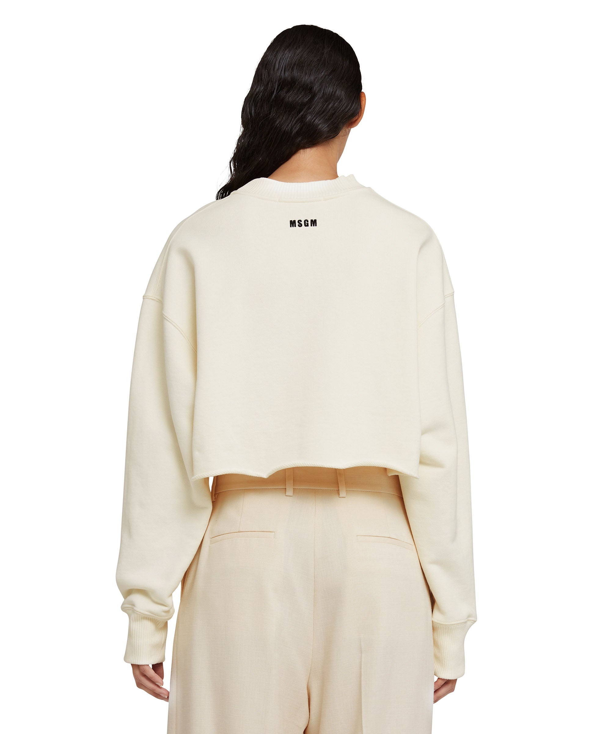 Solid color cotton crop crewneck sweatshirt with "MSGM Sunset" graphic - 2