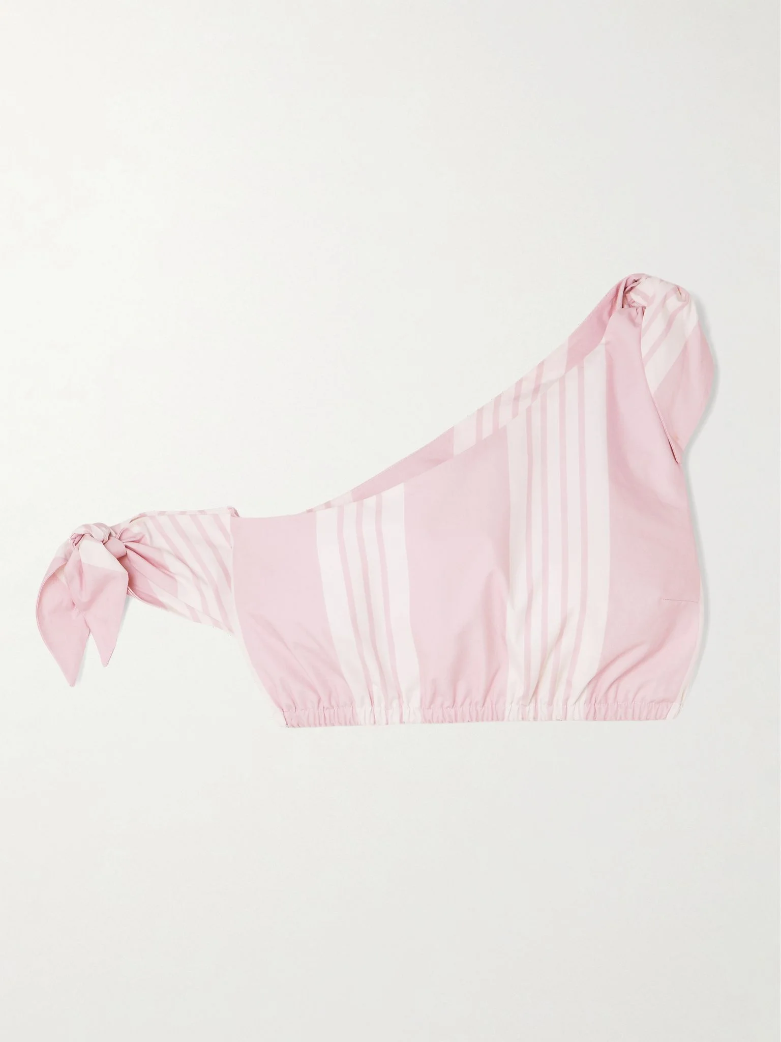 Rosie cropped one-shoulder tie-detailed striped cotton top Pink - 1