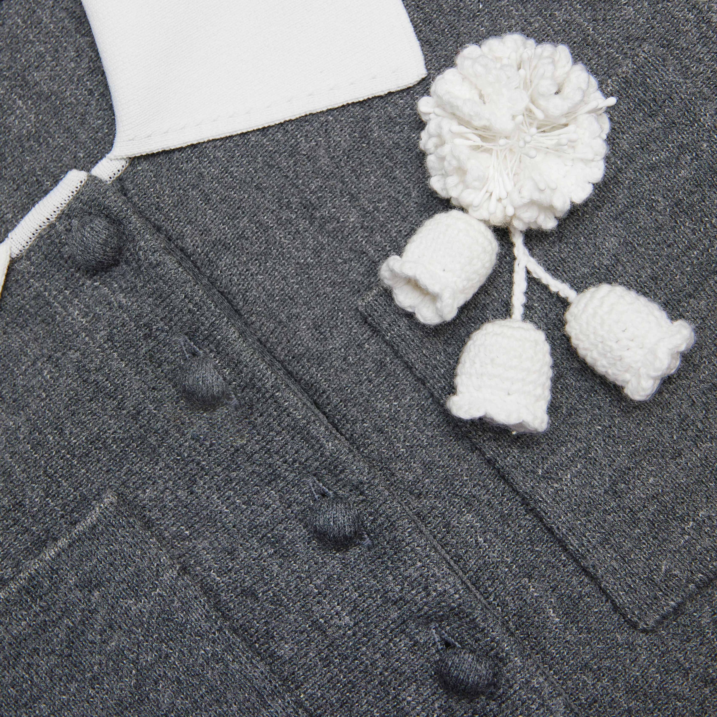 Grey Crochet Flower Collared Knit Mini Dress - 5