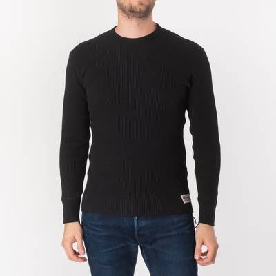 Iron Heart IHTL-1301-BLK Waffle Knit Long Sleeved Crew Neck Thermal Top - Black outlook
