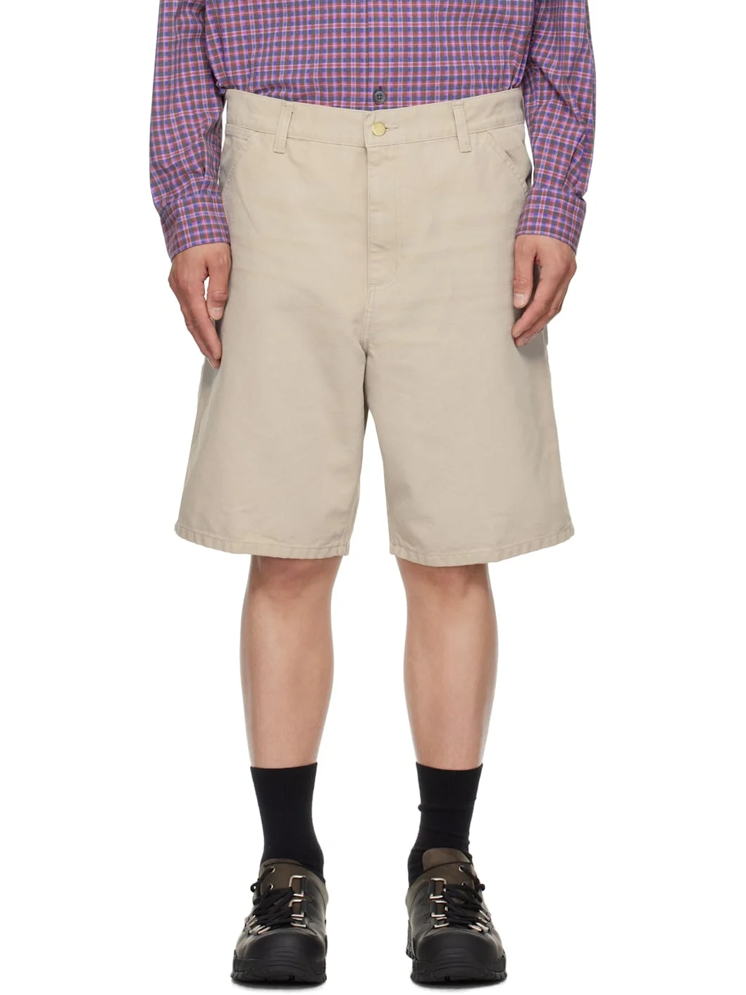 Beige Single Knee Shorts - 1