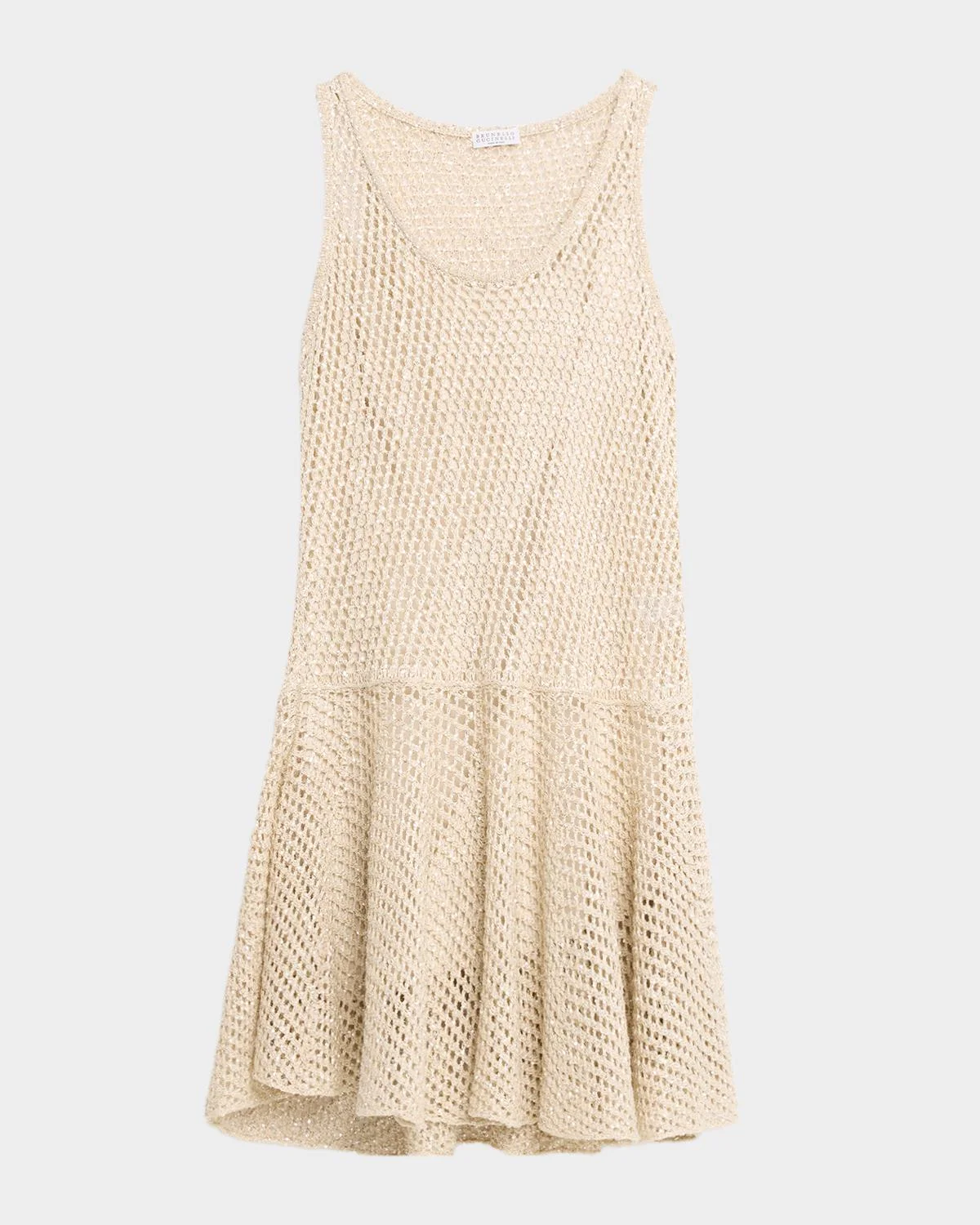 Sleeveless Shimmering Net Knit Mini Flounce Dress - 1