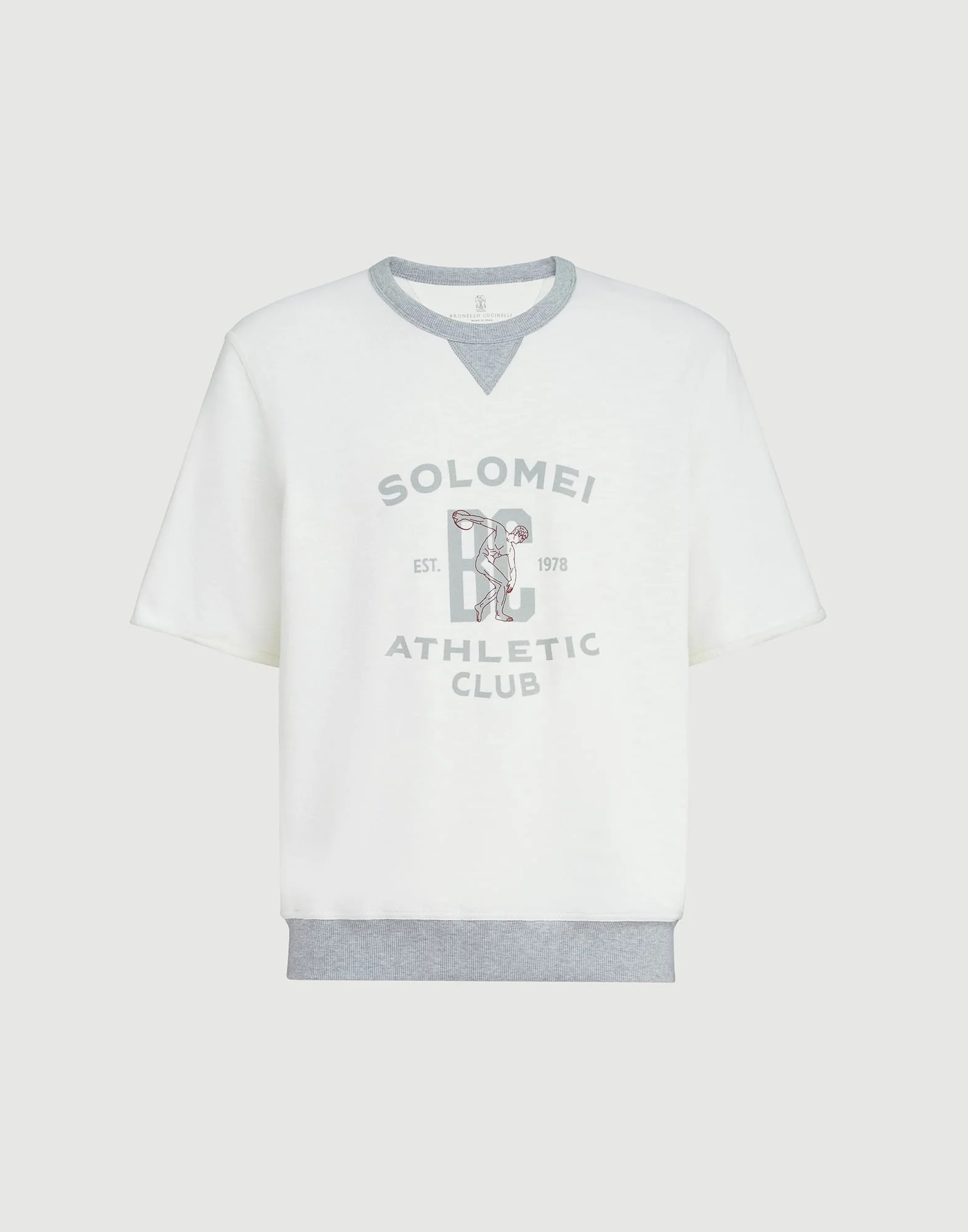 Cotton and linen mélange French terry short sleeve sweatshirt with print - 1