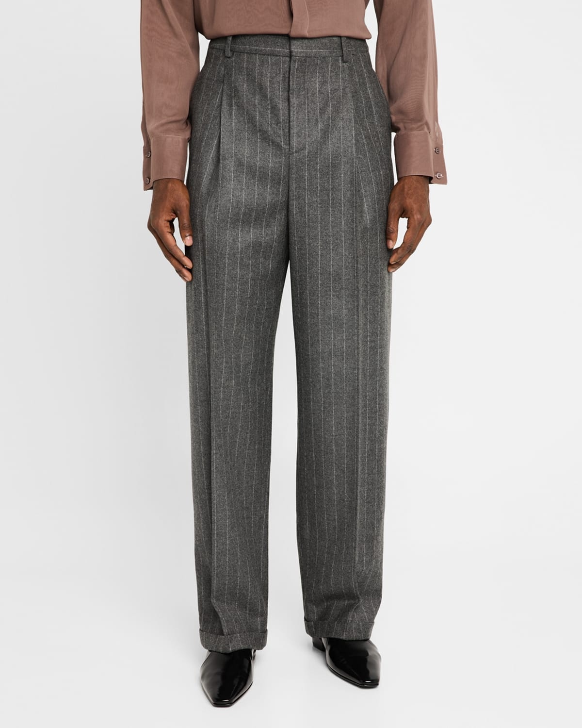 Men's Wool Relaxed Fit Single-Pleated Trousers - 4
