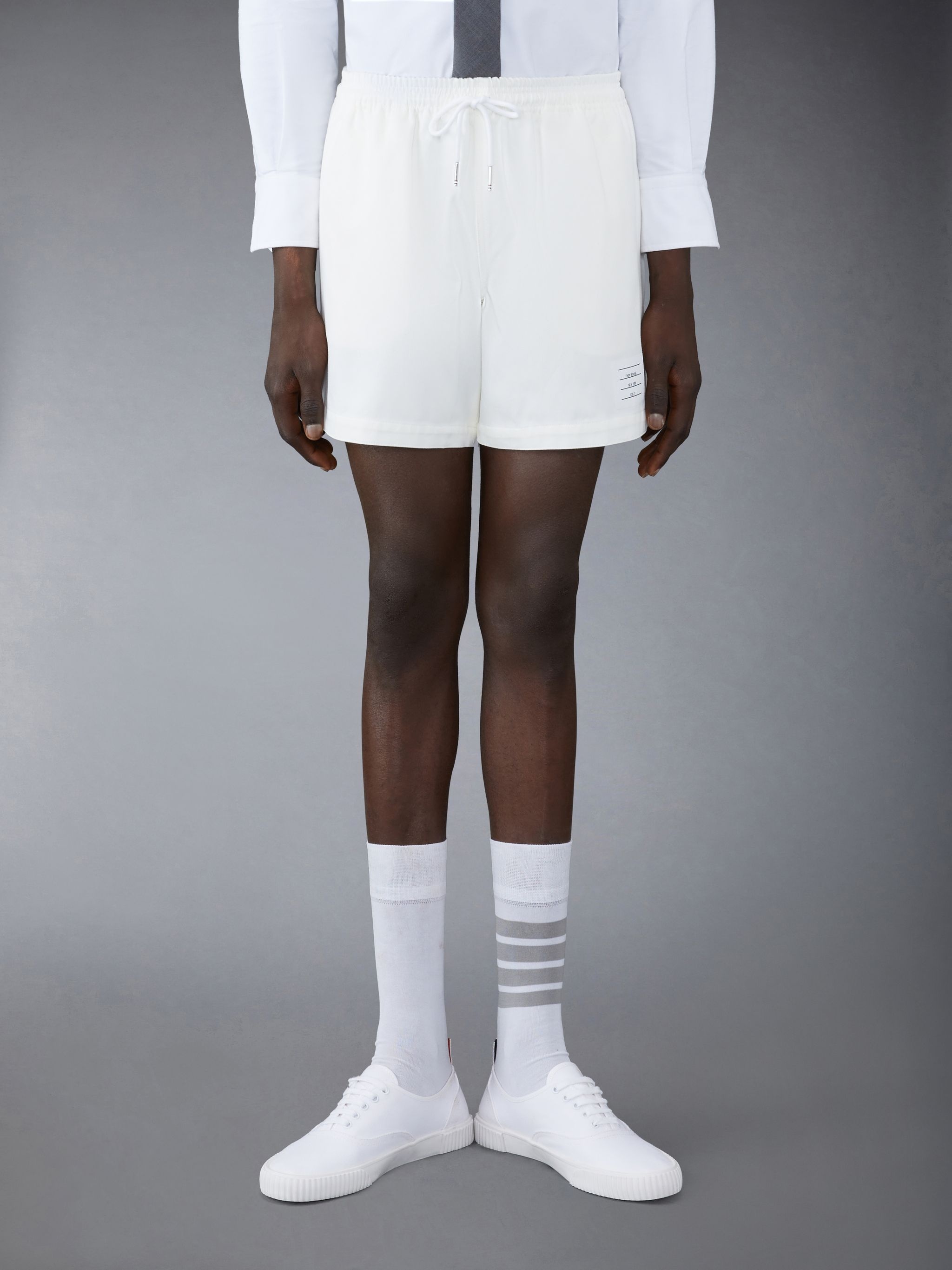 White Cotton Twill Drawstring Rugby Shorts - 1