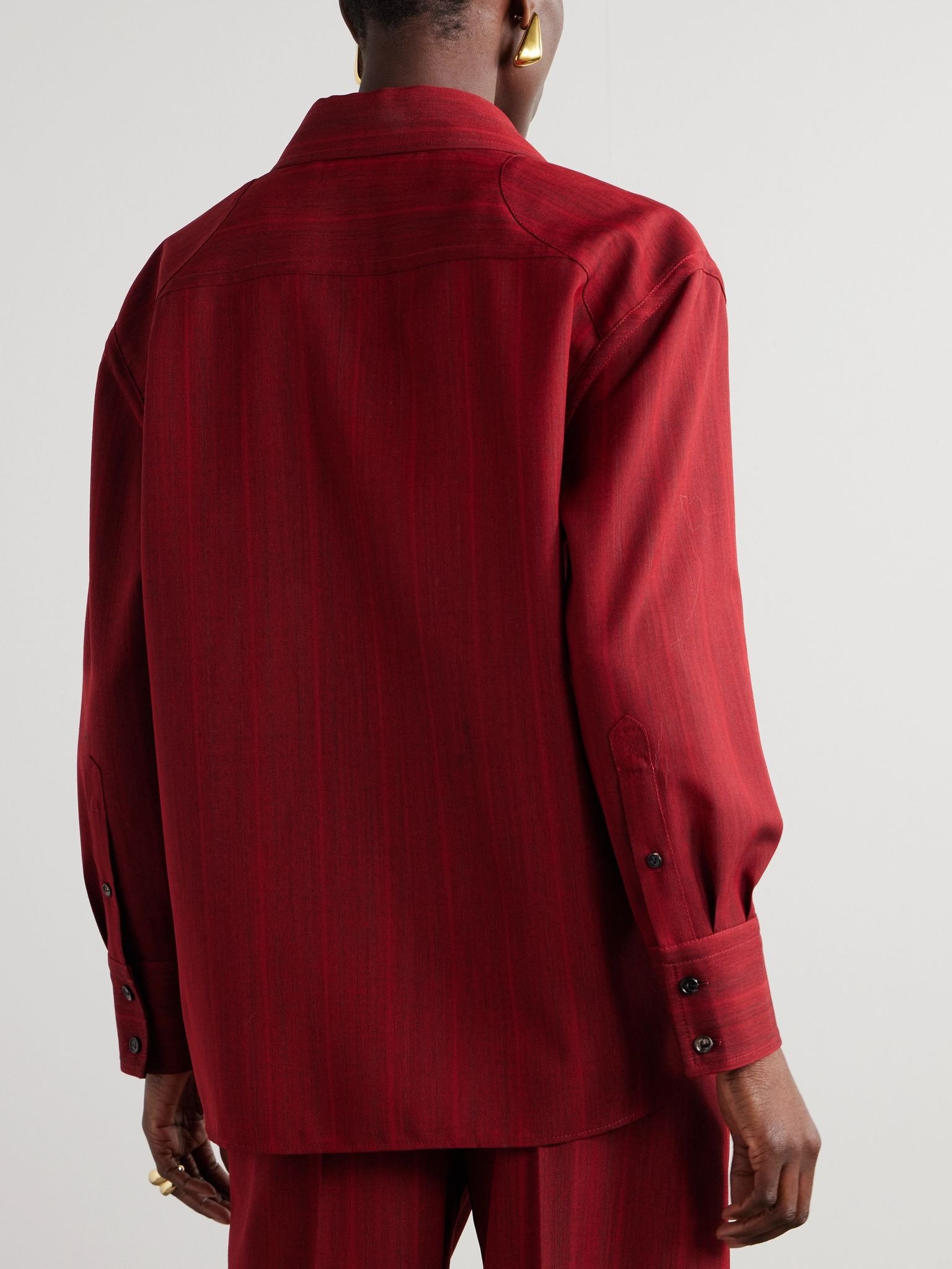 Embellished striped wool-blend shirt Red - 4