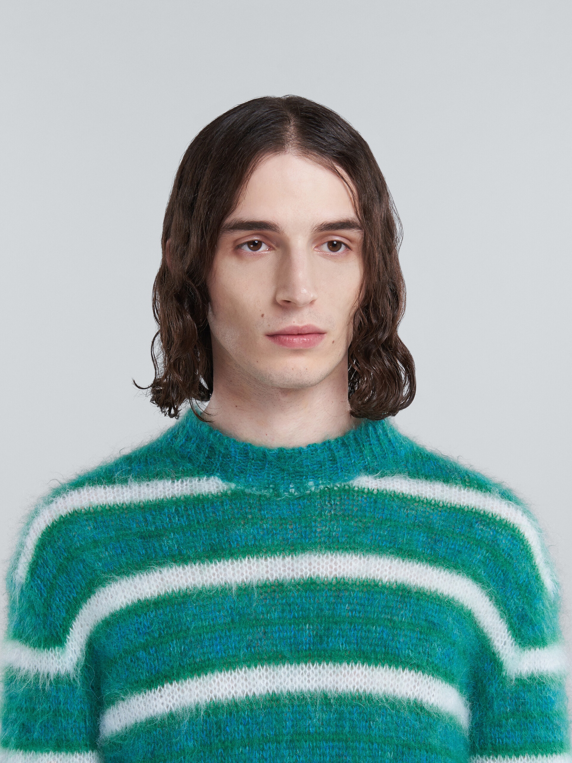 TURQUOISE STRIPED MOHAIR SWEATER - 4