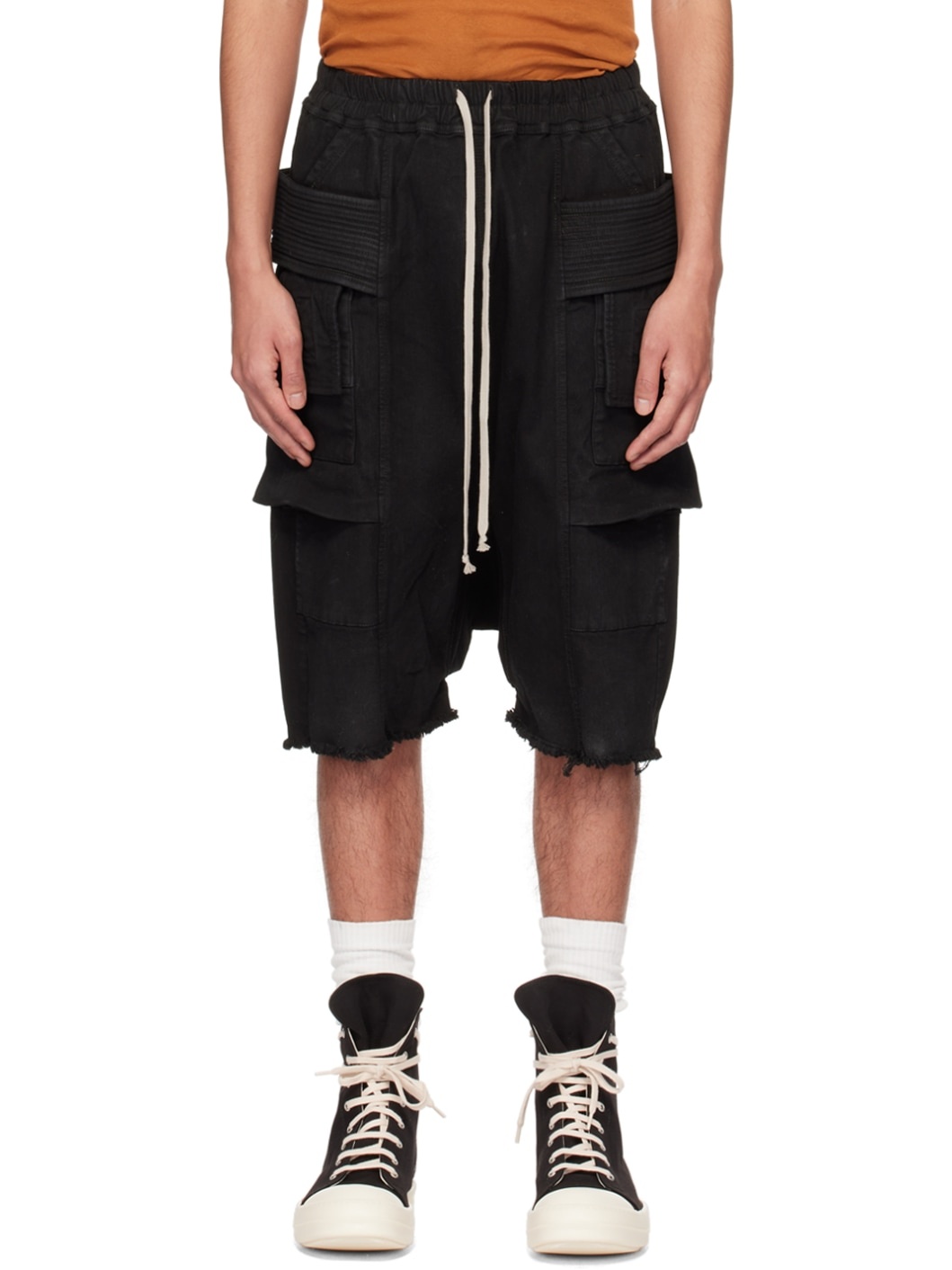 Black Creatch Cargo Pods Denim Shorts - 1