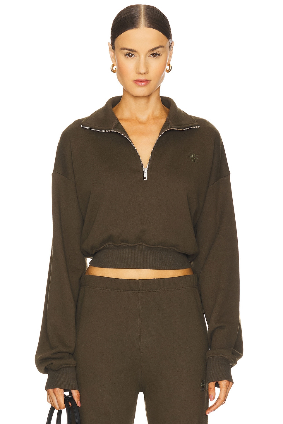 Cropped Half Zip Sweatshirt - 1