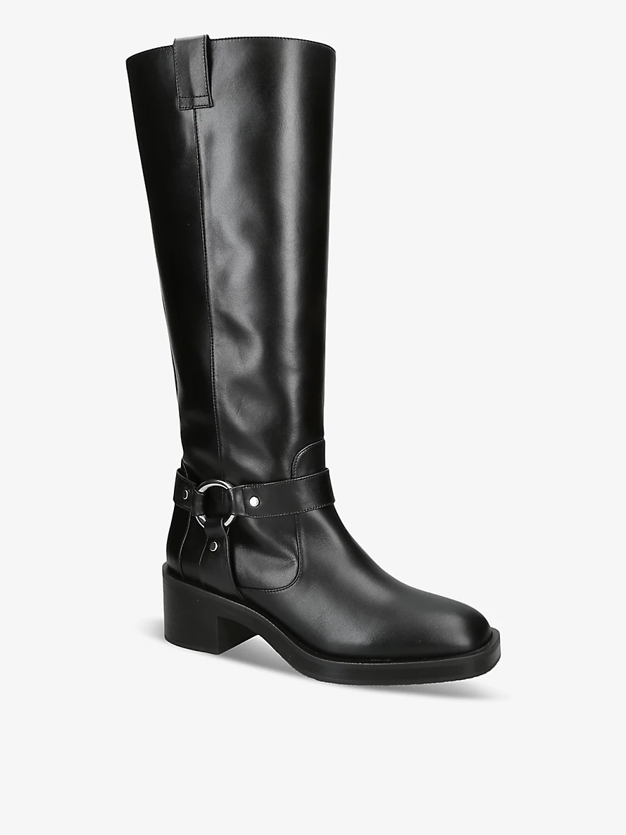 Jax round-buckle leather knee-high heeled boots - 2